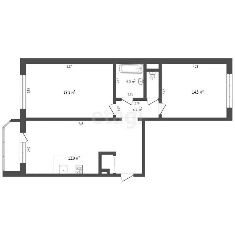 2-комнатная квартира: Тюмень, улица Павла Шарова, 3 (67 м) - Фото 0