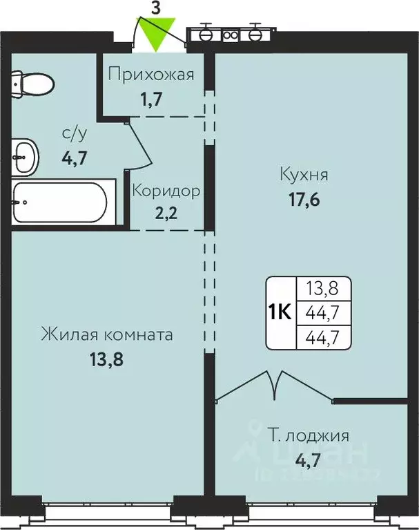 1-к кв. Алтайский край, Барнаул ул. Солнечная Поляна, 69 (44.7 м) - Фото 0