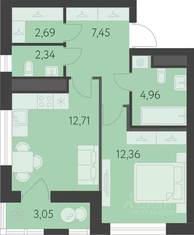 1-к кв. Свердловская область, Екатеринбург ул. Академика Парина, 25 ... - Фото 1
