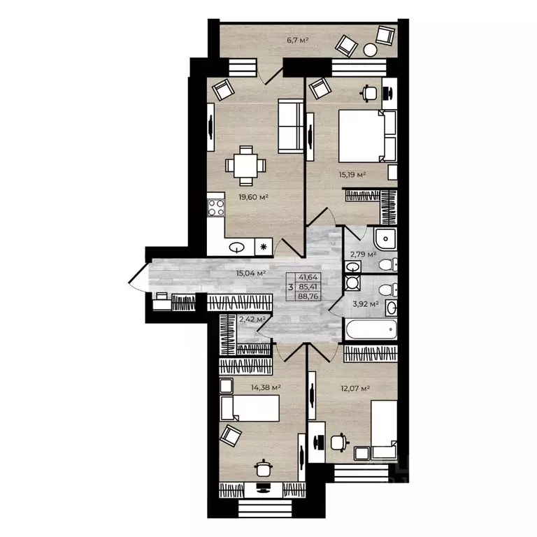 3-к кв. Ярославская область, Ярославль Тормозное ш. (92.11 м) - Фото 1