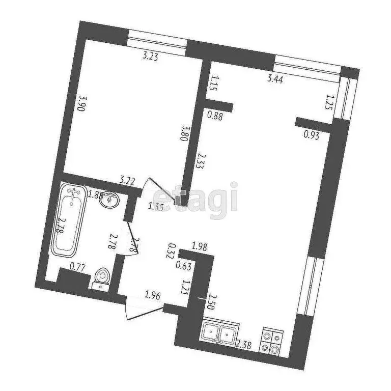 1-комнатная квартира: Тюмень, улица Ю.-Р.Г. Эрвье, 38 (46.2 м) - Фото 1