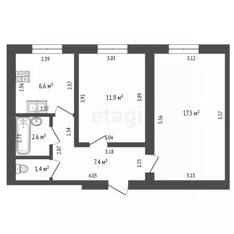 2-к кв. Башкортостан, Стерлитамак просп. Ленина, 15 (47.4 м) - Фото 1