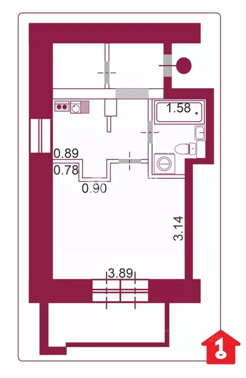 1-к кв. Омская область, Омск Светловская ул., 14 (26.8 м) - Фото 2