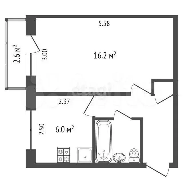 1-к. квартира, 33 м, 3/5 эт. - Фото 0