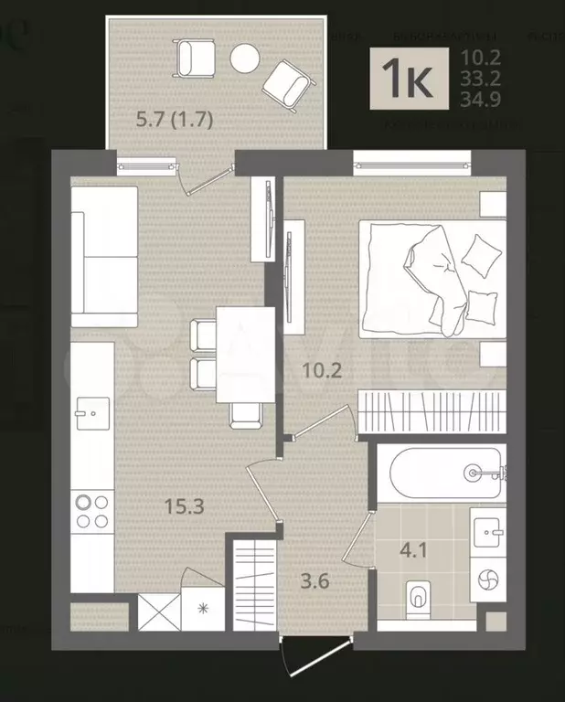 1-к. квартира, 35 м, 1/7 эт. - Фото 1