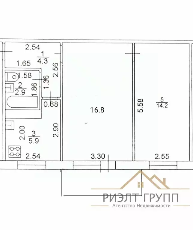 2-к кв. Татарстан, Казань ул. Фатыха Амирхана, 55 (48.0 м) - Фото 1