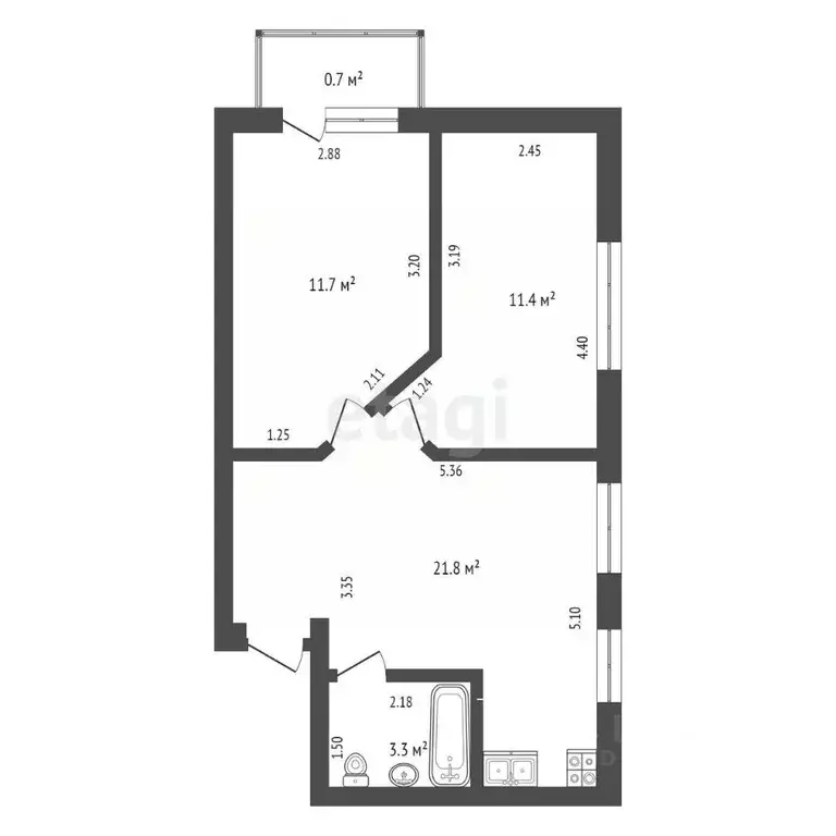 2-к кв. Крым, Кировское пгт ул. Фрунзе, 12 (48.2 м) - Фото 2