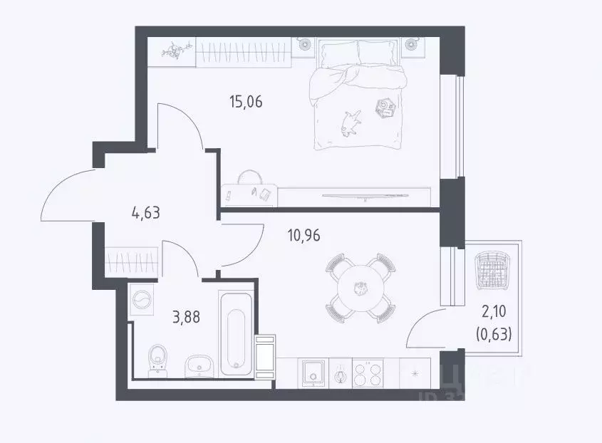1-к кв. Московская область, Люберцы городской округ, Мирный пгт ул. ... - Фото 2