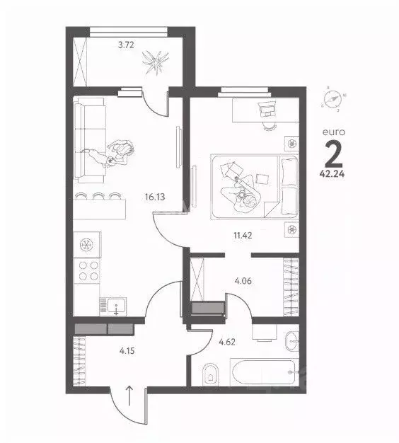 2-к кв. Липецкая область, Липецк ул. Перова, 2Д (42.24 м) - Фото 2
