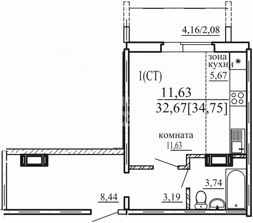 Студия Челябинская область, Снежинск ул. Маршала Чуйкова, 30 (32.6 м) - Фото 2