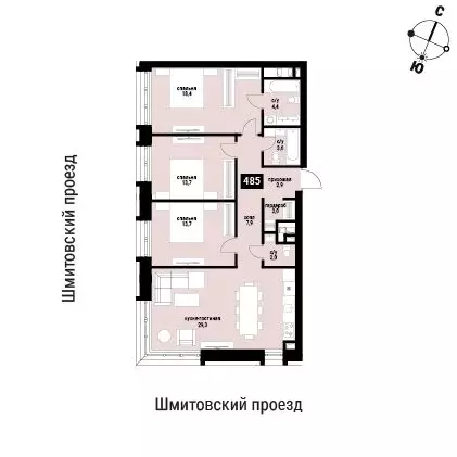3-комнатная квартира: Москва, жилой комплекс Шелепиха (97.9 м) - Фото 0