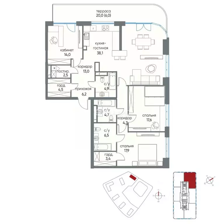 4-к кв. Москва ул. Нижние Мневники, 16к6 (140.2 м) - Фото 2