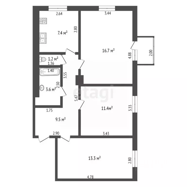 3-к кв. Башкортостан, Стерлитамак ул. Карла Маркса, 105 (63.1 м) - Фото 1