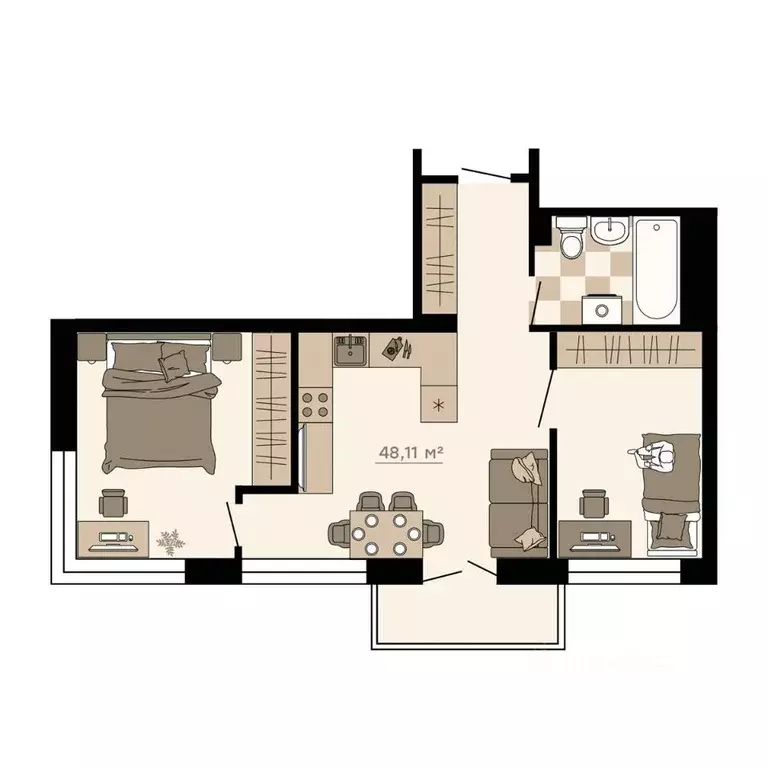 3-к кв. Приморский край, Владивосток ул. Грязелечебница (48.11 м) - Фото 1