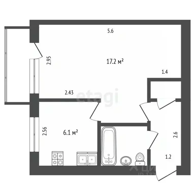 1-к кв. Орловская область, Орел Комсомольская ул., 127 (30.2 м) - Фото 2