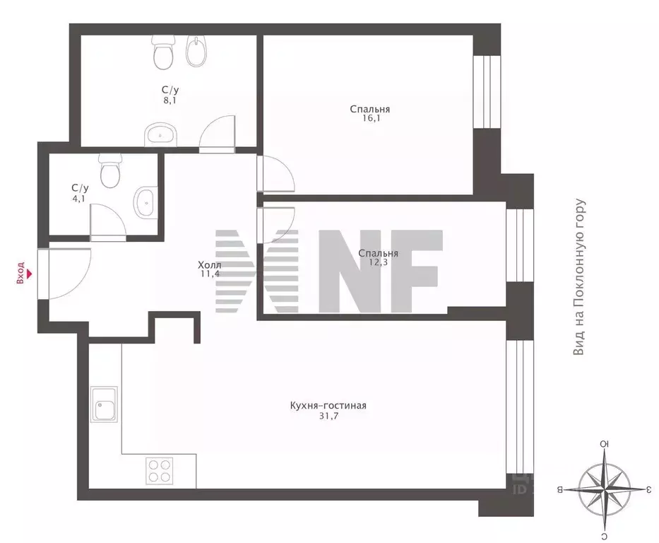 3-к кв. Москва Поклонная ул., 9 (83.7 м) - Фото 2