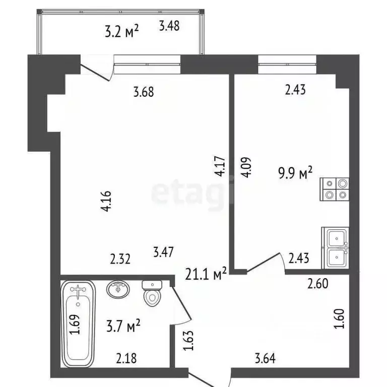 1-к кв. Башкортостан, Стерлитамак Вокзальная ул., 18А (34.7 м) - Фото 2