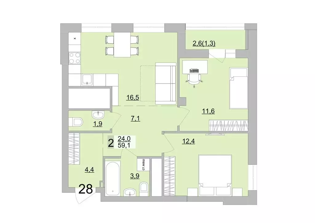 2-комнатная квартира: Екатеринбург, Черкасская улица, 5к3 (59.1 м) - Фото 0