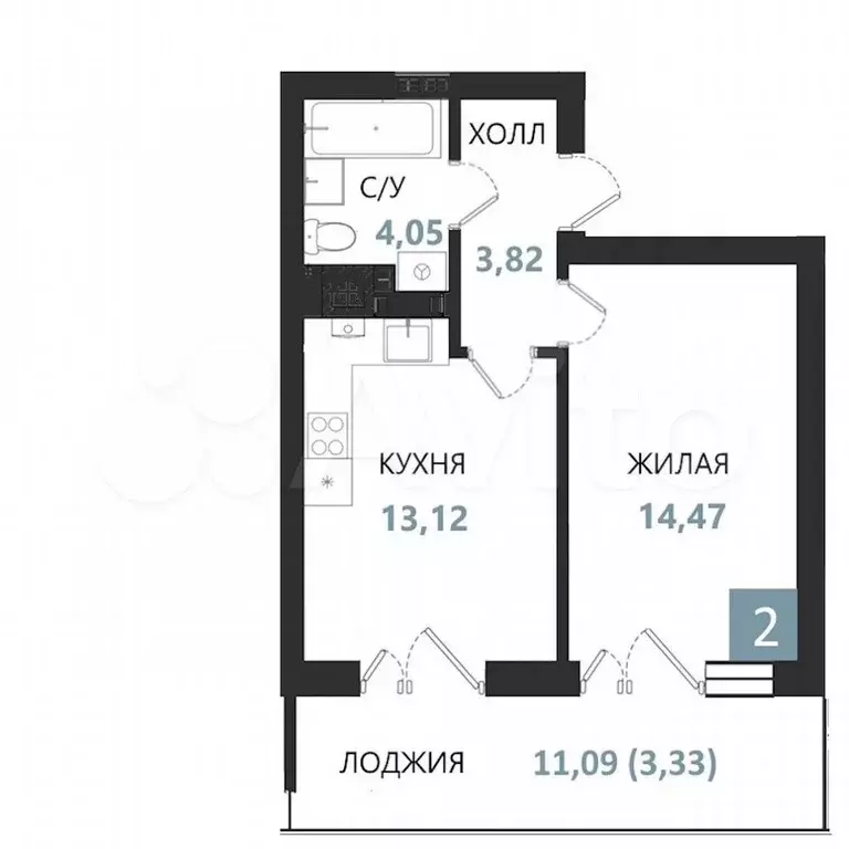 1-к. квартира, 38,8 м, 1/5 эт. - Фото 0