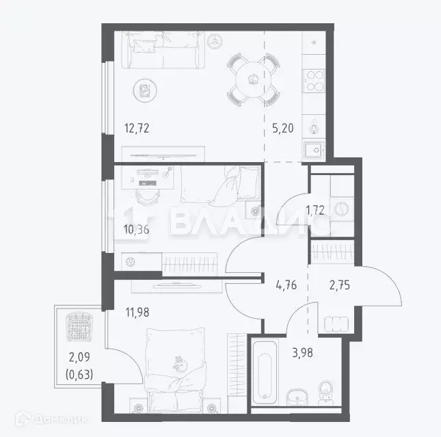 Продаётся 2-к квартира, 54.1 м - Фото 0