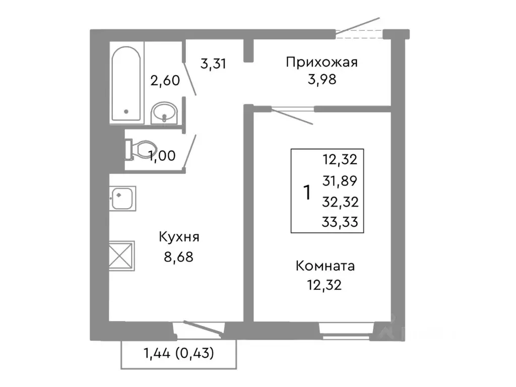1-к кв. Челябинская область, Челябинск Ярославская ул. (32.32 м) - Фото 0