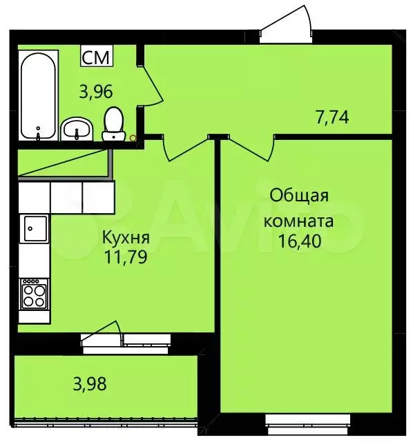 1-к. квартира, 41,9 м, 5/14 эт. - Фото 1