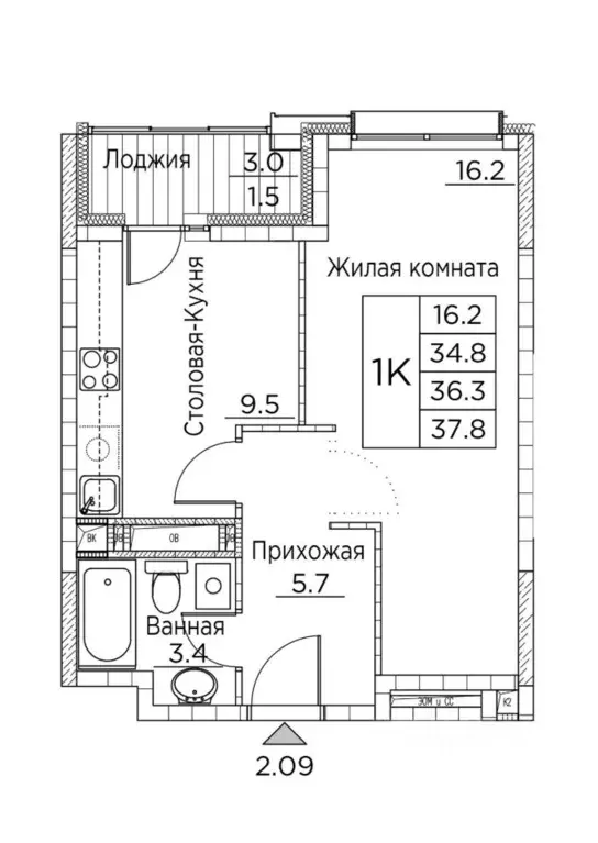1-к кв. Приморский край, Владивосток ул. Расула Гамзатова, 7к2 (37.8 ... - Фото 0