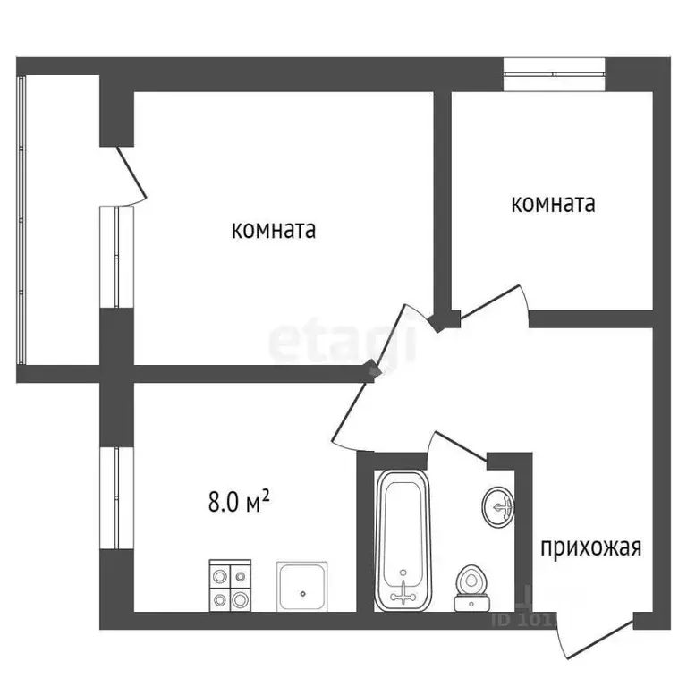 2-к кв. Ханты-Мансийский АО, Нягань Речная ул., 121 (42.4 м) - Фото 1