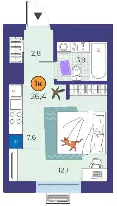 Квартира-студия, 26 м, 12/25 эт. - Фото 1