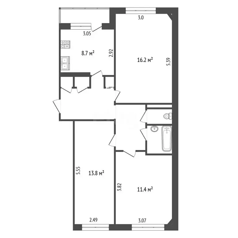 3-комнатная квартира: Рыбинск, улица Ворошилова, 14 (66.7 м) - Фото 1