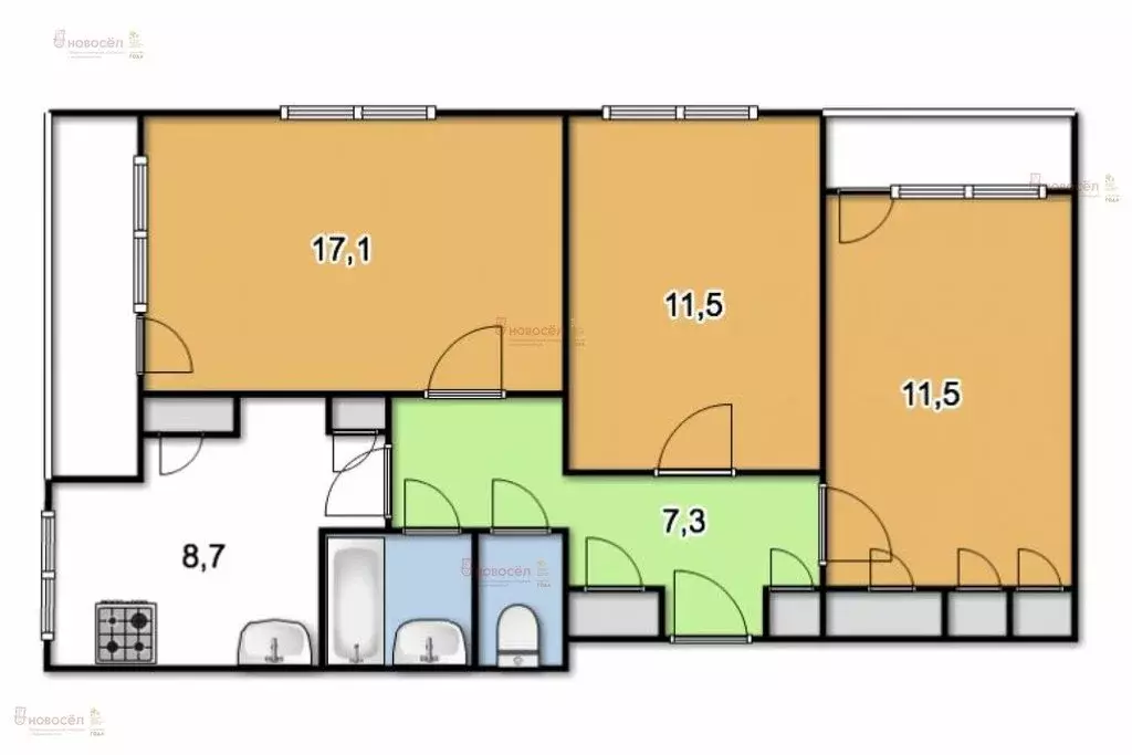 3-комнатная квартира: Михайловск, улица Кирова, 6 (54 м) - Фото 0