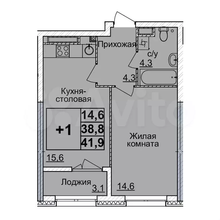 1-к. квартира, 41 м, 23/24 эт. - Фото 0