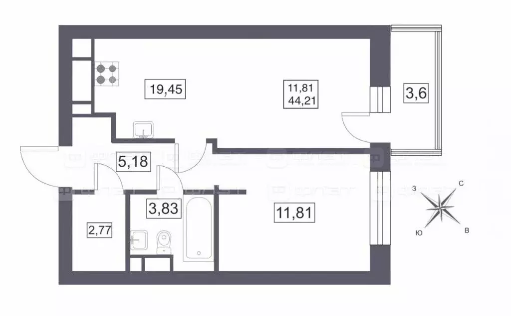 1-комнатная квартира: Казань, улица Шаляпина, 32 (44.2 м) - Фото 1