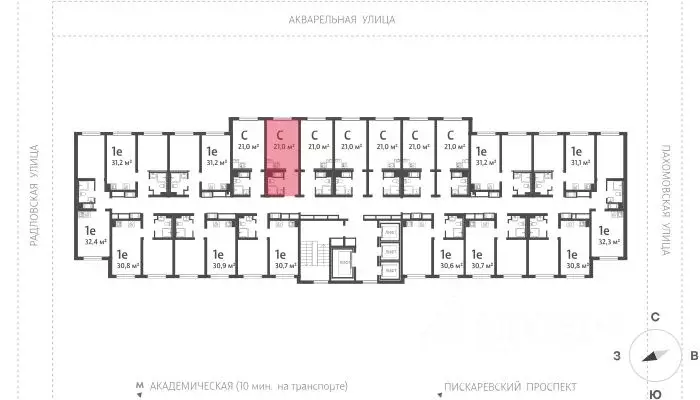 Студия Санкт-Петербург ул. Пахомовская, 10к3 (20.8 м) - Фото 1