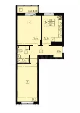 2-к. квартира, 61 м, 7/8 эт. - Фото 1