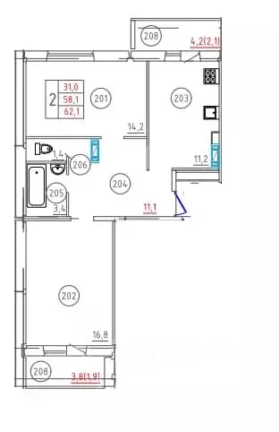 2-к кв. Смоленская область, Смоленск ул. 2-я Киевская (62.1 м) - Фото 0