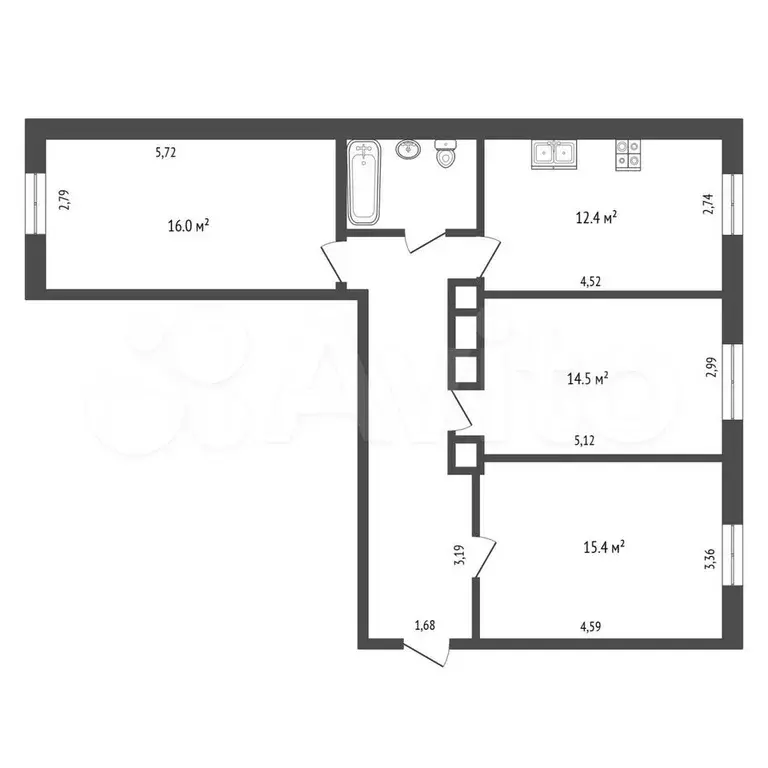 3-к. квартира, 78 м, 2/4 эт. - Фото 1