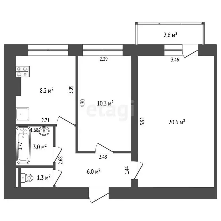 2-комнатная квартира: Самара, Нагорная улица, 6 (49.4 м) - Фото 1