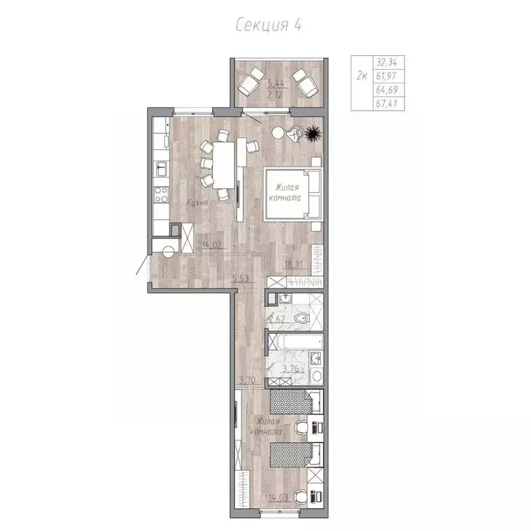 2-к кв. Хабаровский край, Хабаровск пос. Березовка, Эколенд жилой ... - Фото 1