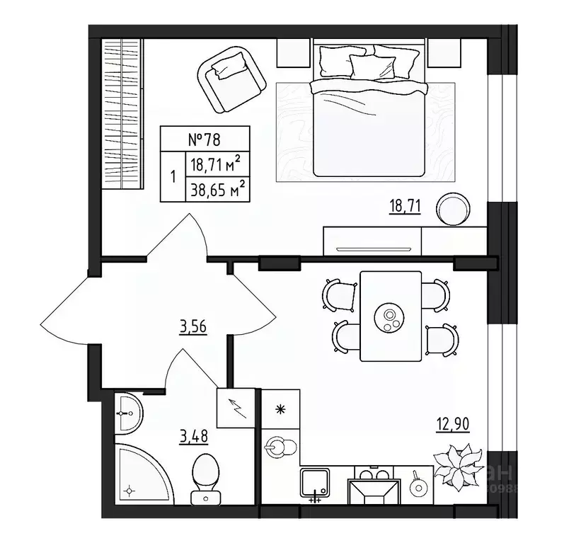 1-к кв. Ленинградская область, Гатчинский муниципальный округ, д. ... - Фото 1