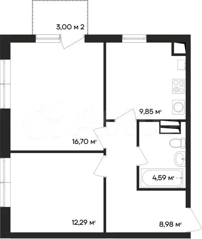 2-к. квартира, 55,4м, 4/4эт. - Фото 0