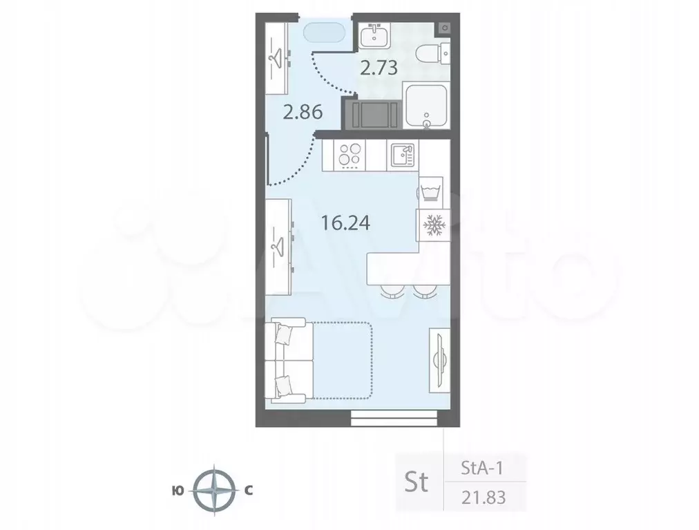 Квартира-студия, 21,8 м, 10/22 эт. - Фото 0