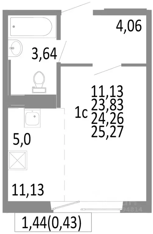 1-к кв. Челябинская область, Челябинск ул. Блюхера, 125В (24.26 м) - Фото 0