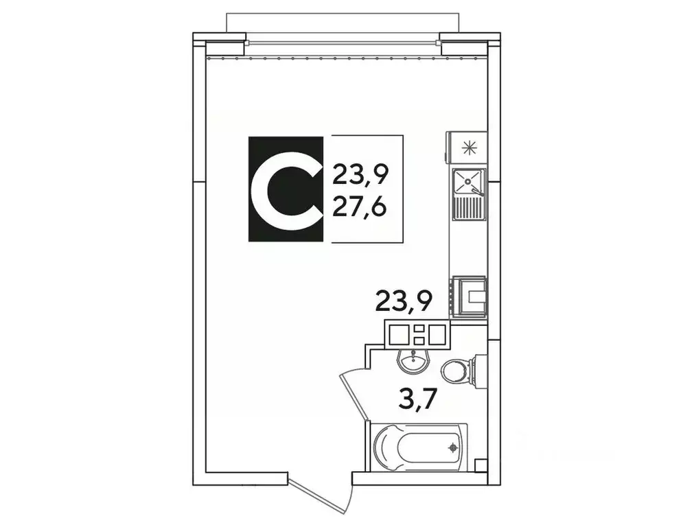 Студия Краснодарский край, Краснодар ул. Ивана Беличенко, 91 (27.6 м) - Фото 1