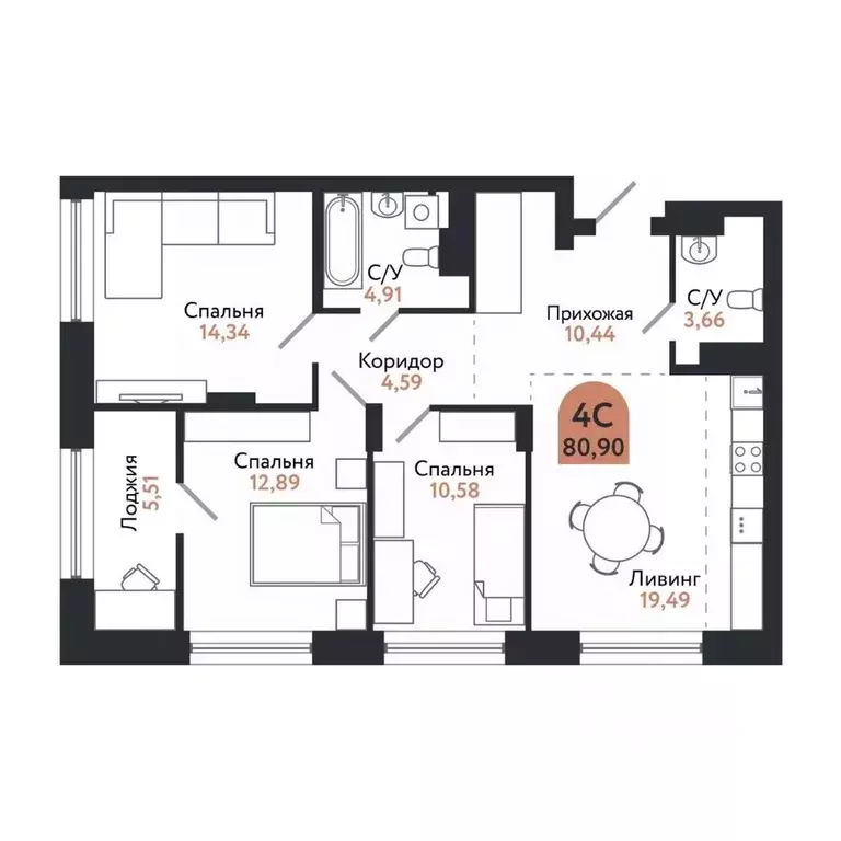 4-к кв. Томская область, Томск просп. Ленина, 206В (80.9 м) - Фото 1