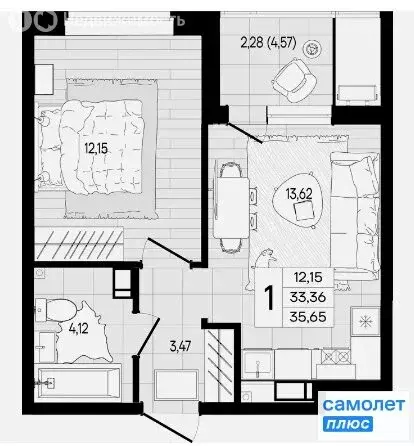 1-комнатная квартира: Краснодар (35.7 м) - Фото 0