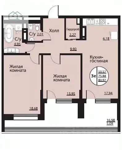 2-к кв. Воронежская область, Воронеж Московский просп., 132 (81.0 м) - Фото 2