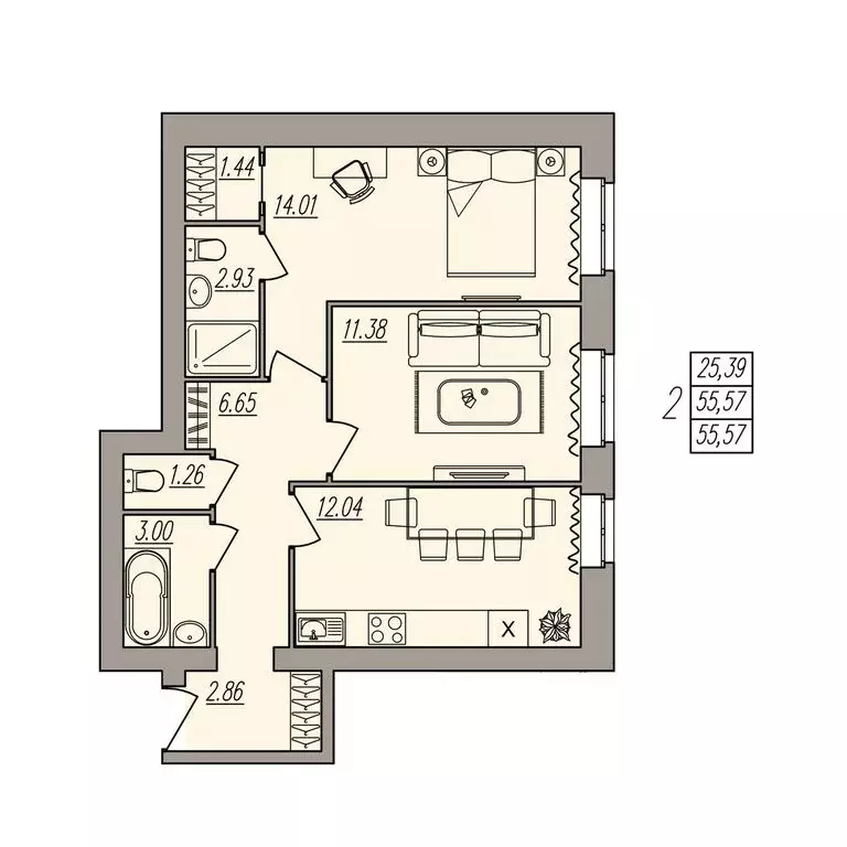 2-комнатная квартира: Волгоград, улица Землячки, 84/3 (55.57 м) - Фото 0