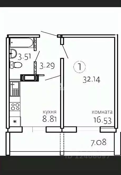 1-к кв. Челябинская область, Челябинск ул. Маршала Чуйкова, 32А (32.24 ... - Фото 2