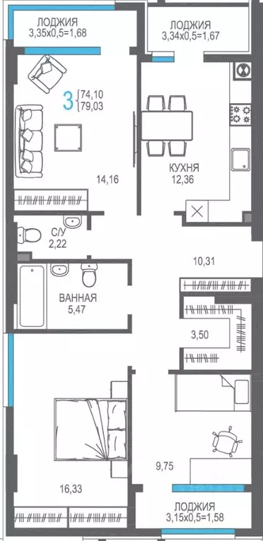 3-к кв. Крым, Алушта На Фонтанке жилой комплекс (74.65 м) - Фото 0